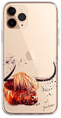 SmartGiftShop British Farm Woodland Animals Case Splatter Art CLEAR Phone Cover Case Exclusive Artwork for iPhone 6s - Highland Cow