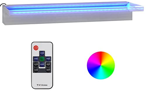vidaXL Wasserfall Element mit RGB LEDs Schwalldusche Schwallbrause Pool-Fontäne Wasserfontäne Wasserspiel für Gartenteich Pool Deko Edelstahl 60cm