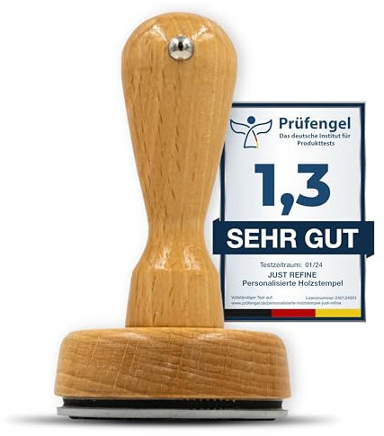 JUST REFINE® Stempel Personalisiert mit Logo/Text - Holzstempel Selbst Gestalten für Firmen, Adressen & Datumsangaben, in Verschiedenen Größen Verfügbar (40mm)