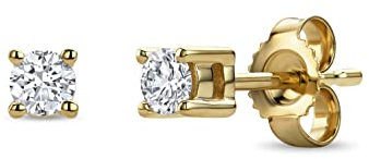 Miore Diamant Ohrringe Damen klassische Solitär Studs mit 0,20 Ct Diamanten Ohrstecker aus Gelbgold 14 Karat/ 585 Gold, Ohrschmuck 3,5x3,5mm