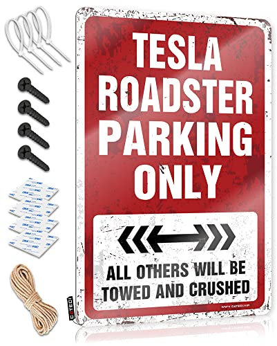 Metallschild Lustiges Tesla Roadster Parking Only Blechschild Sport Bar Dekor Badezimmer Kunst Wanddekoration (Größe: 30 x 40 cm)