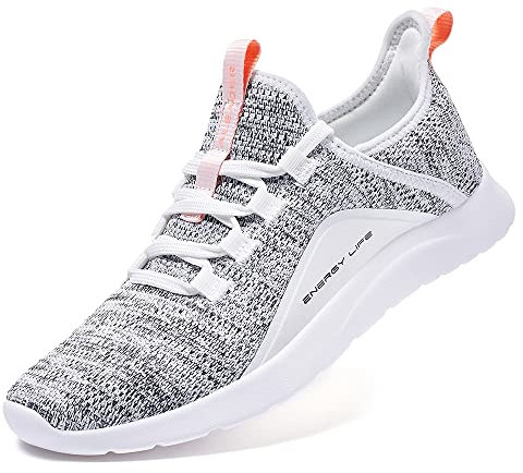 ALEADER Sneaker Damen Laufschuhe - Atmungsaktive Sportschuhe für Jogging, Workout, Freizeit drinnen Turnschuhe, barfussähnliche Schuhe für Damen Weiß Grau 36 EU