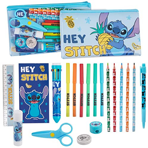 Disney Stitch Federmäppchen Mädchen, Gefülltes Pencil Case mit Schreibwaren - Mädchen Geschenke (Blau Stitch)