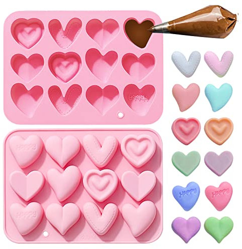 Leesgel Valentines Decorations Moulds, 3D Silicone Heart Mold for Valentines Day, Chocolate Moulds Ice Cube Trays for Candy Baking Fondant Cake Gumdrop Jelly Muffin Cupcake Decorating Party Supplies