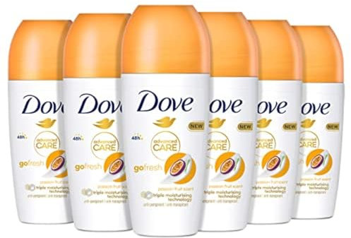 Dove, Advanced Care Passion Fruit, Deodorant Roll-On mit dreifacher feuchtigkeitsspendender Wirkung, Antitranspirant-Deodorant, Schutz bis zu 48 Stunden, Deodorant für Damen und Herren, 6 Stück à 50