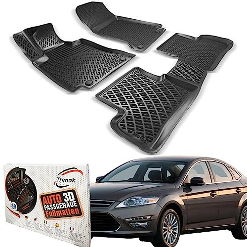 Trimak Passgenau 3D Fussmatten Auto Kompatibel mit Ford Mondeo 4 Gen 2007-2014 Auto Zubehör 1. und 2. Reihe Gummimatten Autos TPE Allwetter Geruchlos rutschfest Vorne & Hinten Schwarz