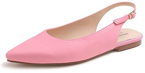 Feversole Womens Flat Pointed Toe Slingback Shoes,Scarpe da Ballettoda Donna Punta Appuntito Cinturino Regolabile Sandali Rosa Caldo Napa 38EU