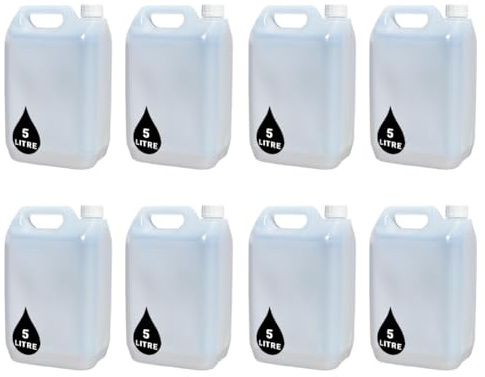 PowerChem 8 x 5L Jerry Can Bottle Container + 38mm Tamper Evident Cap - For Storage of Liquids Chemicals Food Stuff Fuel NATURAL