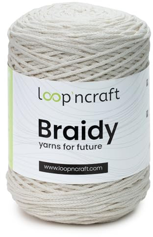 Cordino per borse uncinetto, cordoncino in cotone riciclato 250gr LOOP'NCRAFT BRAIDY 06 Perlweiß