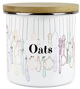 Purely Home Vintage Cutlery Oats Storage Canister - White Metal Enamel Kitchen Food Storage Container