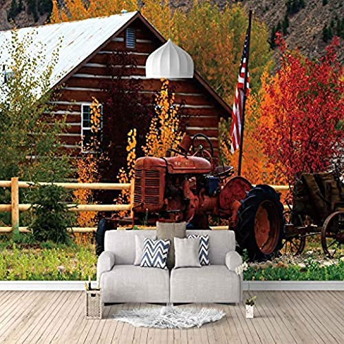 Retro Roter Traktor Tapete Fotoposter Dekor Wohnzimmer Schlafzimmer Kinderzimmer Korridor Wandbilder Wanddekoration Wanddekoration fototapete 3d Tapete effekt Vlies wandbild Schlafzimmer-150cm×105cm