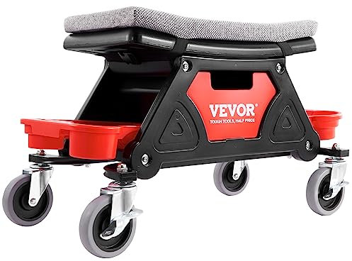VEVOR Werkstatthocker Rollhocker 640 x 335 x 390 mm, 136 kg Belastbar Werkstatt Rollsitz Montagehocker Garagenhocker, Werkstatt-Arbeits-Hocker-Stuhl-Sitz inkl. Aufbewahrungsbox & Paletten, Mobil