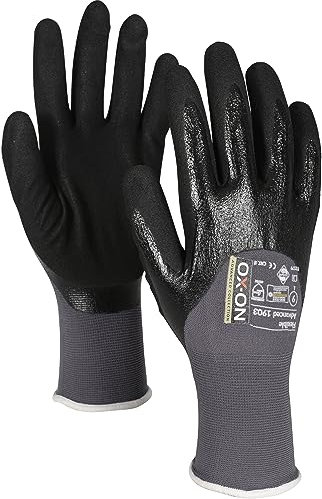 OX-ON FLEXIBLE ADVANCED 1903 Arbeitshandschuhe Gr.11 I 12 Paar wasser- und ölabweisende Schutzhandschuhe mit doppelter Beschichtung I Komfortabel & mit festem Grip I EN Zertifizierung I Farbe Grau