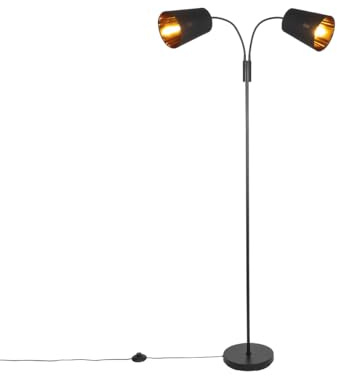 Qazqa Smart led Modern Stehleuchte, Stehlampe - Carmen - Schwarz, inkl. 4.2W LED-Lampe, 2700K - 6500K, dimmbar, 2-flammig, 160cm, Ideal als Flur, Küche lampe, Schlafzimmerlampe und Wohnzimmerlampe