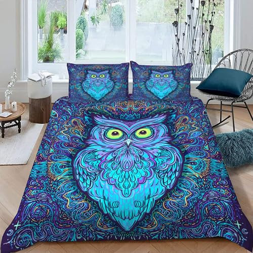 AASIRA Bettwäsche Eule Bettbezug 155x220 mit Reißverschluss 100% Mikrofaser Bettwäsche-Sets Böhmen 3D Druck Kinder Teenager Pflegeleicht Betten Set mit 2 Kissenbezüge 80x80 cm