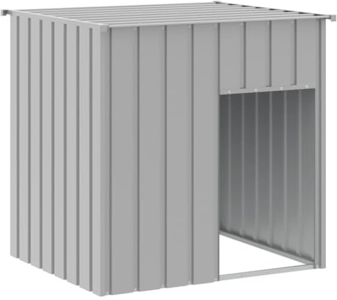 vidaXL Caseta para Perros, Perrera con Tejado Puerta, Casa para Animales, Jaula para Jardín Patio, Acero Galvanizado Gris Claro 110x103x109 cm