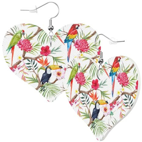 Leder Modische Herzform Ohrringe Papagei Tukan Blumen Frauen Anhänger Ohrringe Mädchen Herz Ohrringe Schmuck Geschenke Für Geburtstage Hochzeit Party, Einheitsgröße, Leder