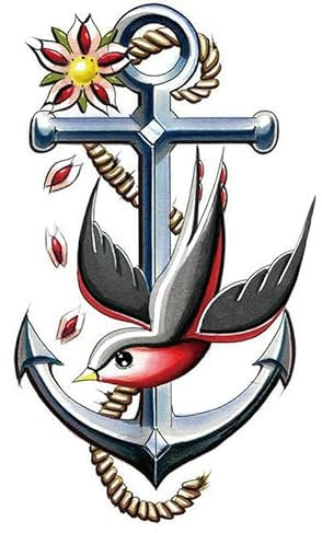 5 Pc Tatouage Ephemere D'Ancre - Ancre Avec Oiseau Et Fleur - Tatouage Ephemere Temporaire Corps Coloré