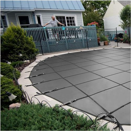 AviiSo Copertura di Sicurezza Rotonda per Piscina per Ponte in Legno/Montaggio a Pavimento in Cemento, Copertura di Sicurezza per Piscina interrata con Ancore e Molle in Ottone Maglia Nera (Color : B