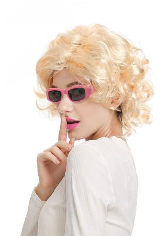 SKHAOVS Damen Blond Perücke Synthetische Kurz Lockig Perücken Halloween Karneval Cosplay Kostüme mit Pony Hellblond Alte Dame Perücke kurz gelockt Oma Perücke Halloween Perücke(Blond)