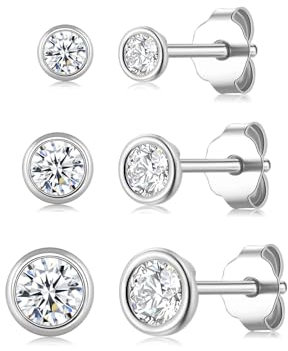 Ecripe 3 Paar 925 Sterling Silber Ohrstecker, Hypoallergene Cubic Zirkonia Ohrstecker Silber für Frauen, Funkelnde Ohrläppchen Knorpel Ohrstecker, Ohrringe für den Schlaf Ohrringe Damen (3/4/5 mm)