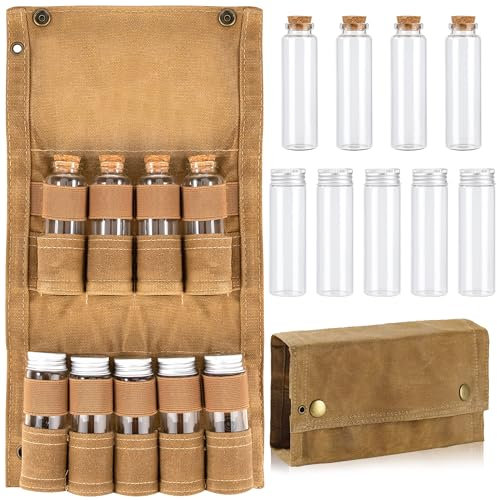 AYMQC Camping-Gewürz-Set mit 9 Gewürzgläsern Tragbare Gewürztasche aus Segeltuch Gewürz Aufbewahrungstasche Gewürzbehälter-Set für Outdoor Picknick Grillen Khaki