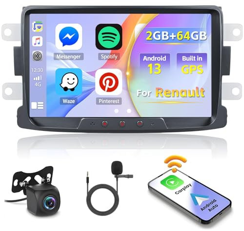 Inefala Hi-Fi 2+64G Android 15 Radio para Renault Dacia Duster Sandero Lodgy Dokker Logan, Pantalla Táctil HD de 8'' Compatible con CarPlay y Android Auto, Cámara de Respaldo AHD, Navegación GPS