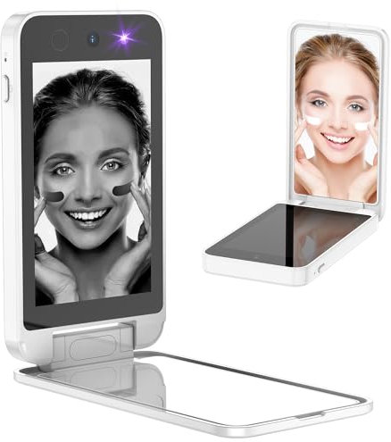 Cámara UV para prueba de protector solar, espejo UV, espejo de tocador compacto, espejo de maquillaje para viaje, espejo de bolsillo de doble cara para protección de la piel, 10.16 cm (blanco)