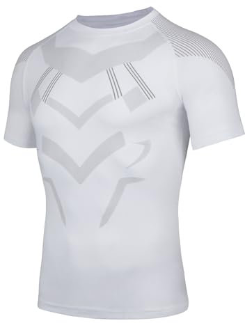 AMZSPORT Kompressionsshirt Herren Kurzarm Funktionsshirt Laufshirt Schnelltrocknend Sportshirt, Weiß XL