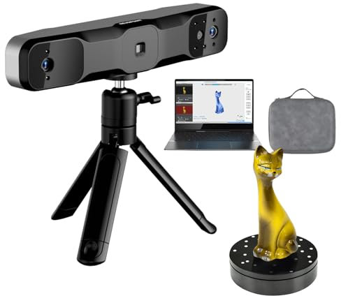 Revopoint 3D Scanner Range 2, Infrarot 3D-Scanner mit Drehtisch und Powerbank-Griff für 3D Drucker, Upgrade Handscanner 16 FPS Scangeschwindigkeit 0.1mm Präzision, RGB-Farbkamera
