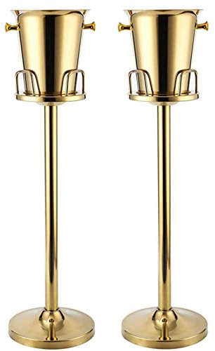 2 x Ice Bucket with Stand 5L Stainless Steel Wine Chiller Container with Carrying Handle for Home Bar Chilling Beer Champagne Party Cooler Standing Outdoor or Indoor Use,Gold