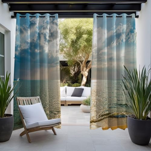BESTORI Outdoor Vorhang mit Ösen 2 Stücke Wasserdicht Wetterfest Sichtschutz 3D Gedruckt Outdoor Gardinen für Garten Balkon Pavillon Veranda Pergola, Stil 8, 200x200cm