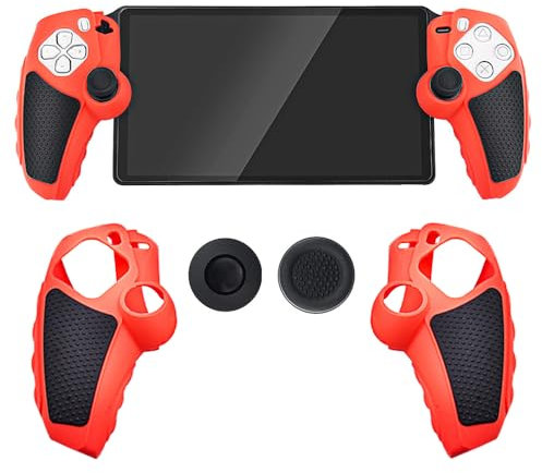 Silicone Grip Cover Case for PlayStation Portal, Anti-Slip Controller Protective Sleeve Ergonomic Handle Case with 2 Thumb Grip Caps for PS Portal Gaming Accessories (Red)