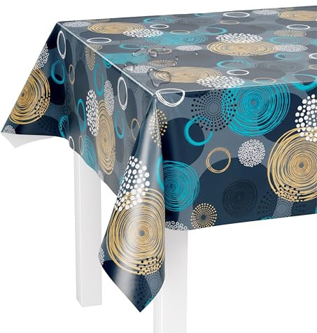 LILENO HOME Tischdecke abwaschbar als Meterware 240x140cm (Schnittkante) in Swirl Blue Motiv - Wachstuchtischdecke wasserabweisend ideal als Tischtuch o. Tischläufer für Bierzeltgarnitur