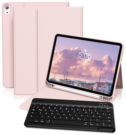zoyu Hülle mit Tastatur für iPad Air 11 Zoll M4/M3/M2 (2026/2025/2024) & 10,9 Zoll Air 5/4 Generation 2022 2020, Abnehmbare kabellose Tastaturabdeckung, Auto Sleep/Wake, Rosa