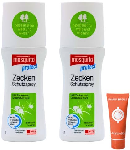 Mosquito protect Zecken-Schutzspray 2x 100 ml I Schutz vor Zecken, Grasmilben, Mücken I Zecken-Schutz I Insektenschutz I Outdoor-Schutz I Icaridin I ab 2 Jahren I Spar-Set plus Pharma-Perle give-away