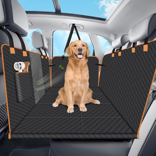 Lekespring Protection Voiture Chien Renforcée, Housse Siège Arrière, Noir | Housse universelle imperméable et anti-rayures avec 4 planches rigides, fenêtre en maille et poche de rangement