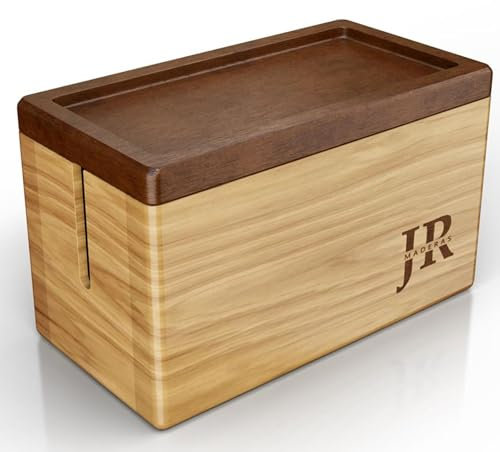 JR Maderas Caja de Almacenamiento para Cables - Caja (42x14x14 CM) con Tapa de Bambú - Organiza el Cableado del Ordenador y los Cables Sueltos - Organizador Elegante para Regalo.