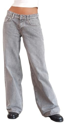 Onsoyours Jean Femme Taille Basse Coupe Droite Straight Jeans Y2K Baggy Jambes Larges Pantalon en Denim Automne Hiver Elastique Jeans A Gris Clair L