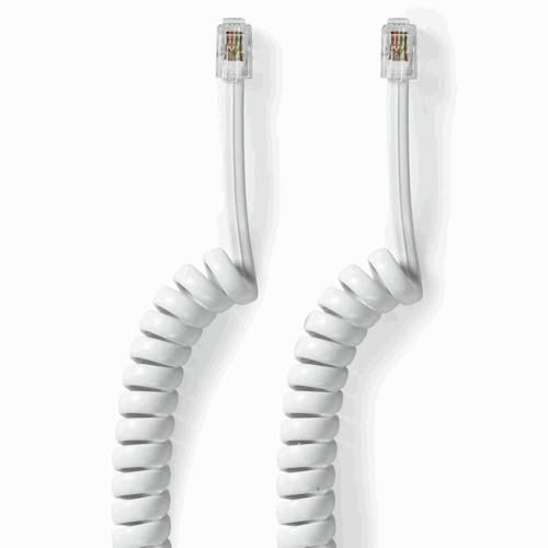 TECHZOCO Cable telefónico, Cable RJ10, RJ9, RJ22, cable de teléfono de línea fija, Diseño en espiral, cable para auricular telefono, 4 hilos 4P4C, 2 Metros estirado, Negro