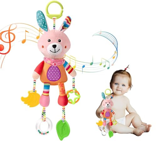 HTRTRR Juguetes de cochecito, juguetes para niños, colgantes sonajeros de juguete de peluche para colgar para cochecito de bebé (forma de conejo)