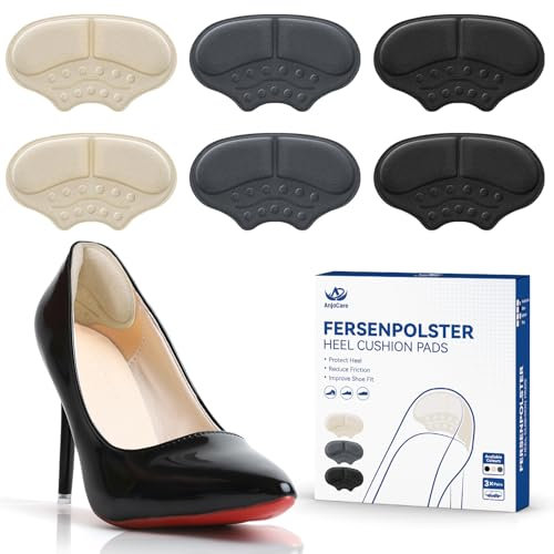 AnjoCare Fersenpolster, 3 Paar selbstklebende schuhpolster für zu große Schuhe, rutschfeste Fersenhalter für Sneakers, High Heels, Lederschuhe