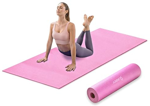 Sunny Health & Fitness Exercise Yoga Mat – Firm Studio Support for Stability & Grounded Balance – Durable, Tear-Resistant & Portable for Yoga, Pilates & Floor Workouts- Pink– NO. 031-PK