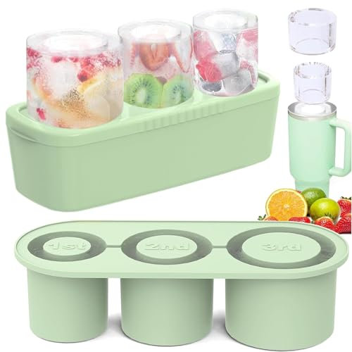 Mailfull Eiswürfelform für Stanley Cup 3 Fach Eiswürfelbehälter Silikon mit Deckel und Behälter Wiederverwendbare Eiswürfelschale für Cocktails Whisky Getränken Kaffee