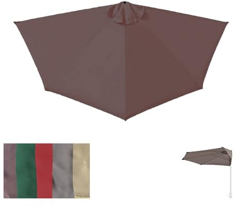 IMUNKT Halber Sonnenschirm Ersatzbezug 270cm 5 Streben Halbrund Sonnenschirm-Ersatzdach, Ersatz-Baldachin, Sonnenschirm Ersatz Stoff Für Wohnung, Veranda, Stadthaus(Coffee)