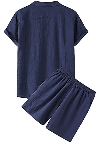 Generico Tuta In Lino Da Uomo Taglie Forti Leggeri Camicia E Pantaloncini Elegante Cotone E Lino Completi Sportivo Jogging Palestra Set 2 Pezzi Vacanza Spiaggia Allenamento Abbigliamento Outfit