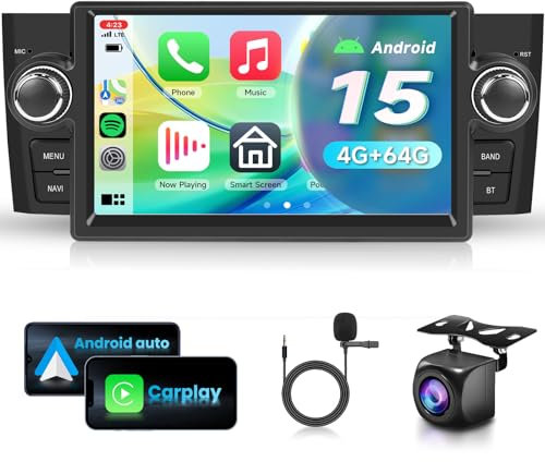 VECHTEL 4G+64G Autoradio Android 15 per FIAT Punto 2005-2009/FIAT Linea 2007-2011, 7 Pollice HD Schermo Auto Radio co Carplay Android Auto senza Fili GPS Wi-Fi USB Bluetooth FM RDS Retrocamera