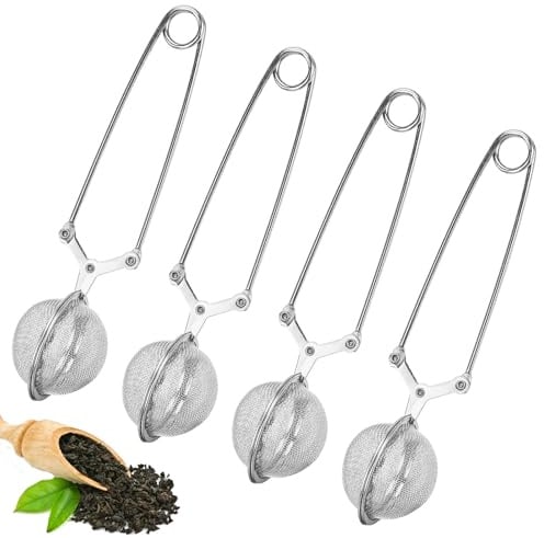 Bohrma 4 Stück Teezangen aus rostfreiem Edelstahl, Ø 4,5 cm, Teesieb für losen Tee, feinmaschige Siebzange, die Teekugel für optimalen Teegenuss Mulling Gewürze Tee Ei für Teeliebhaber