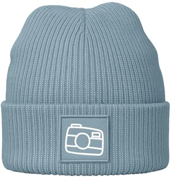 Neverless® Herren Mütze Beanie Patch Logo Kamera Geschenk Fotograf Wintermütze Aufdruck Print Strickmütze Rippstrick