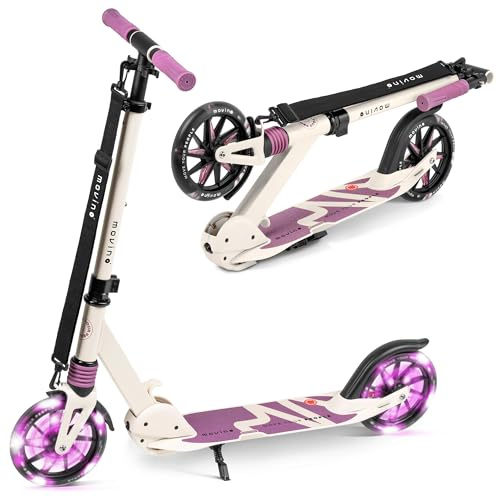 Movino Patinete para Niños Adultos y Adolescentes hasta 100 kg - Scooter Plegable Urbano - Ruedas LED Grandes 180 mm - Manillar Ajustable - City Light